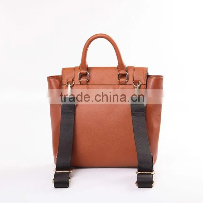 M22 European High Quality Coffee color Teens PU School Satchel Bag with Cotton Webbing Straps