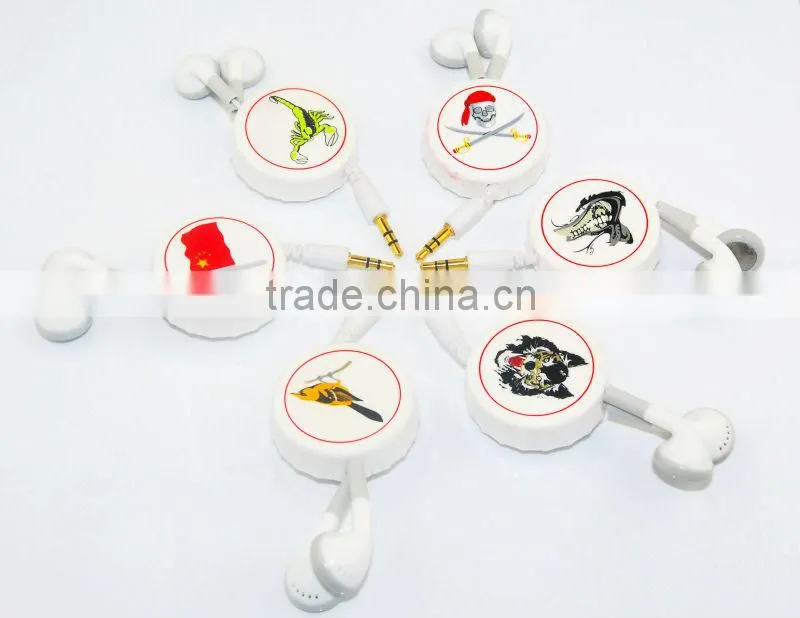 Newest Retractable earphone with customs imprint epoxy logo