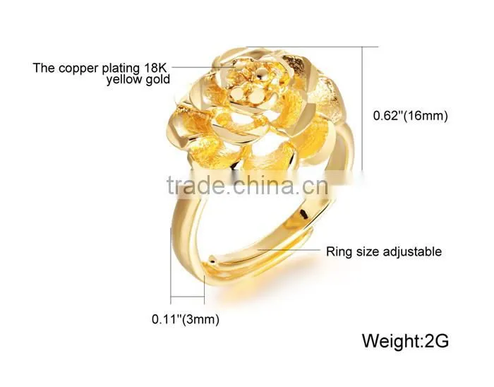 jewelry gold plated copper elegant design for women rose shaped ring