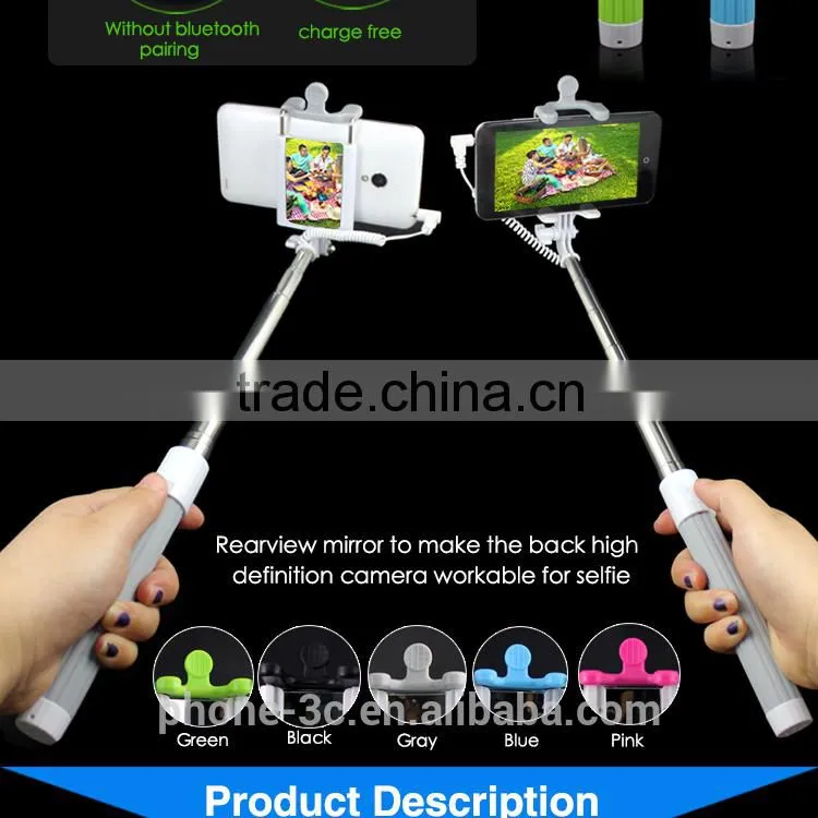 best seller product 2015 kung fu stick, charge free cable take pole selfie stick, extendable monopod with Holder
