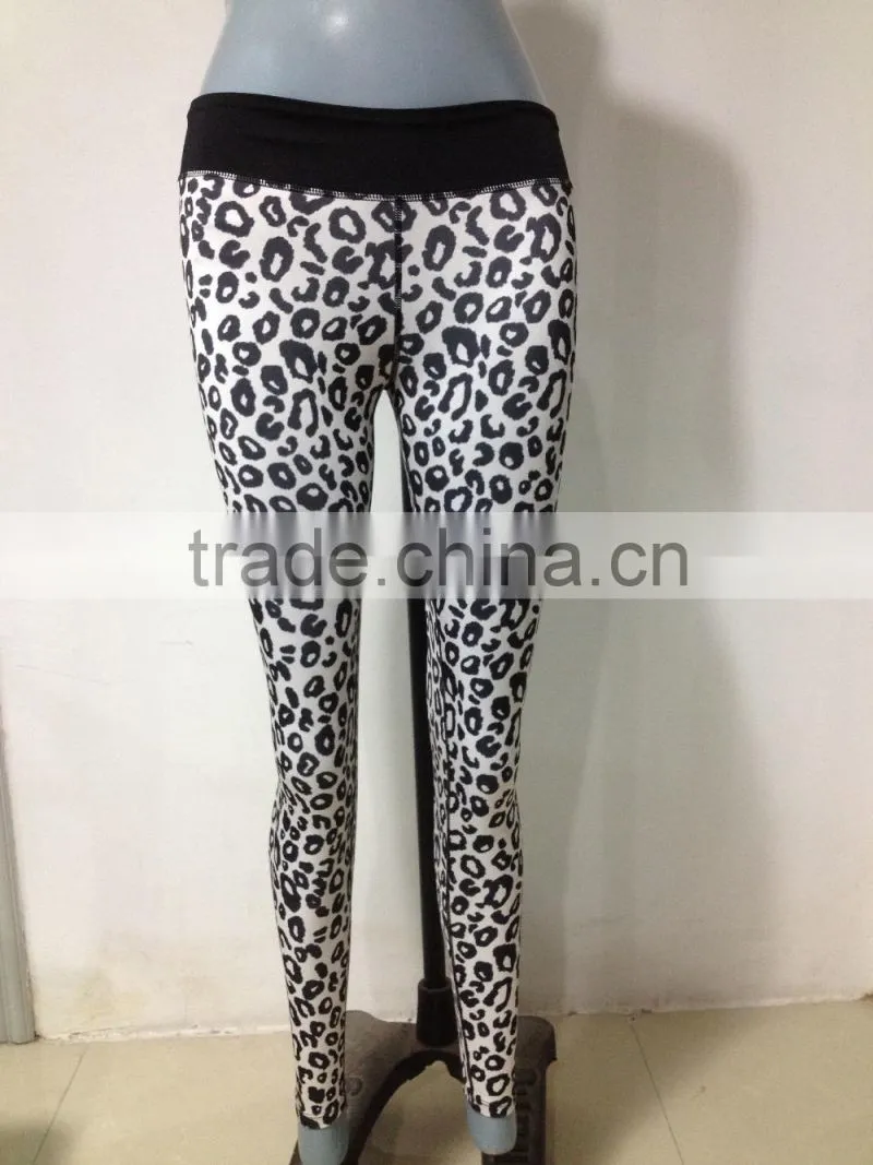 Santic wholesale gym wear sublimation print yoga pants contrast waistband leggings