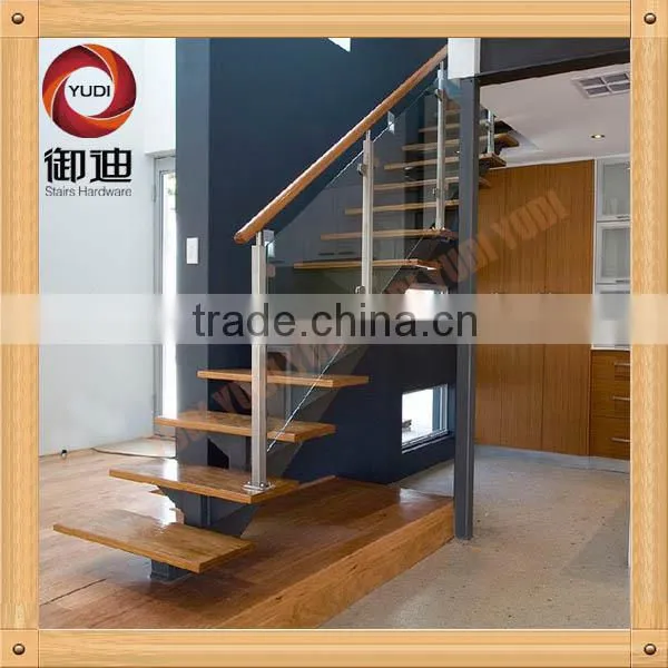curve stainless steel with wood staircase for indoor decoration