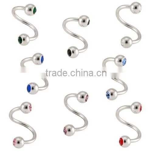 Double Jewelled Surgical Steel Twister Belly Bar