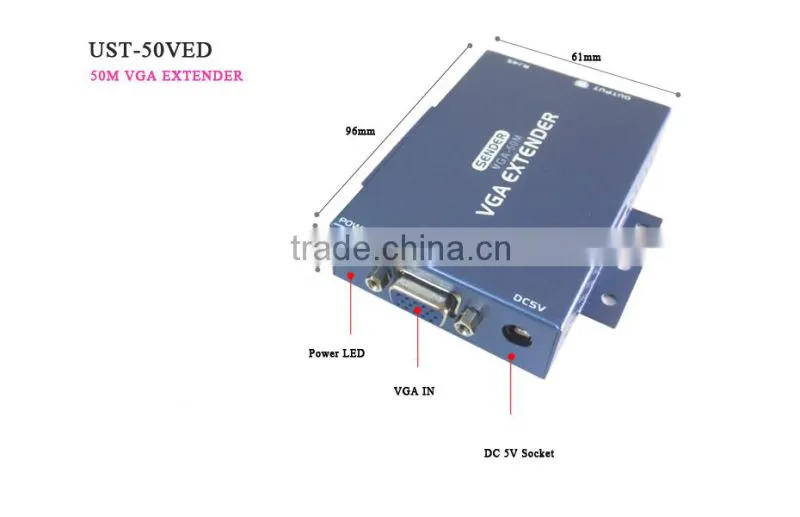 50M RJ45 UTP VGA extender 1x1 with audio(0-300m) by single cat5e