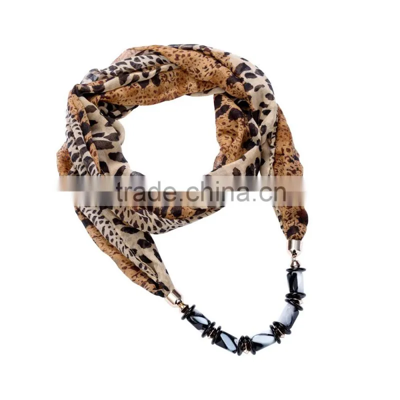 Excellent quality Gorgeous print Scarf necklace decorated with jade necklace chain