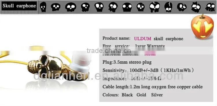 ULDUM TPE wire skull in-ear earphone for mobile phone mp3 mp4
