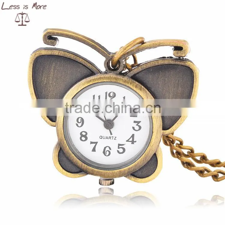 new arrival copper plated butterfly pocket watch necklace/gift/pendent watch
