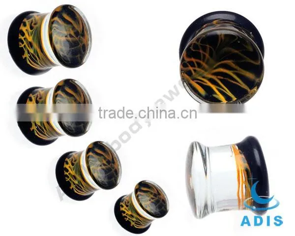 Ear stretcher plug glass Yellow lines ear plug expander Glass Screw