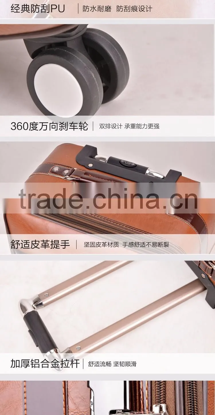 great quality pu genuine leather business leisure luggage vintage suitcase