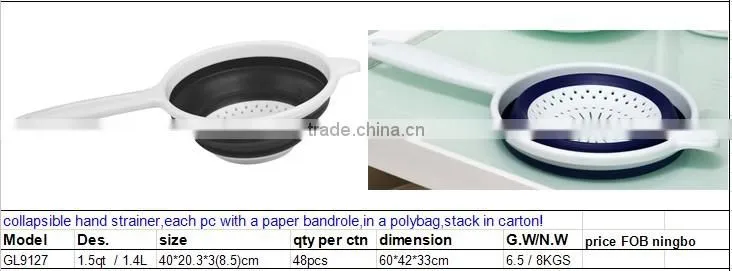 1.4L TPE foldable plastic colander with handle GL9127