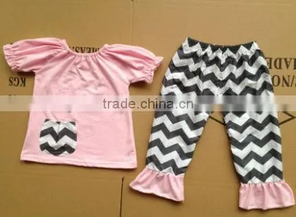 Wholesale baby clothes baby chevron ruffle shirt 100% cotton baby 3/4 ruffle shirts
