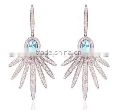 2013 Modern Design Earring Zirconia Silver with Smooth Turquoise Stone