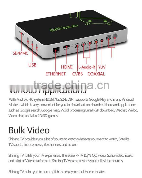 2013 new arrival google android dvb-t smart box with HDMI adaptor,A/V Cable,Air