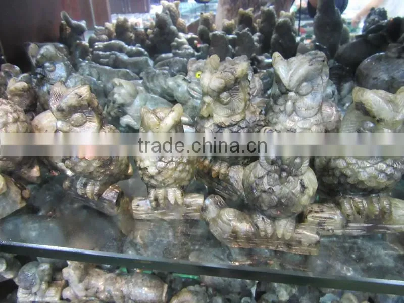 2015 Hot Sale so cool natural labradorite owl quartz crystal carving Night owl