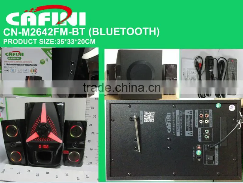 2.1 Stereo speaker, remote control Microphone input wooden speaker for wholesale