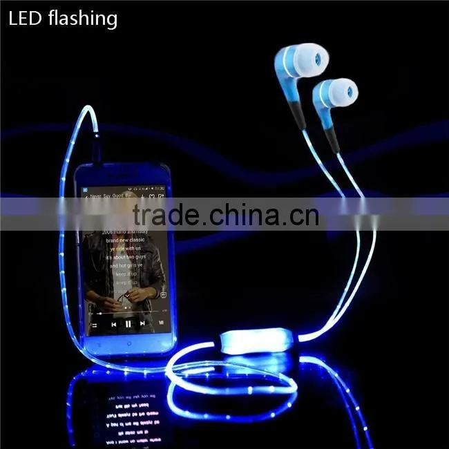 New products 2016 LED In-ear Headphones Earphone with Line Remote and Mic,EL Earphone with Line,mobile phone earphone