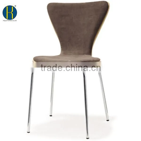 2015 Promotional Durable Brown Fabric Upholstered Restaurant Chair with Chrome Tube Legs