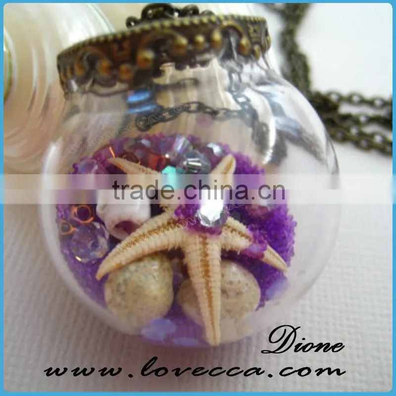 Europe style women fashion accessory DIY dried flower glass pendant necklace