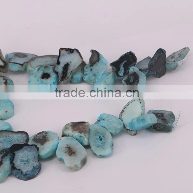 Agate Stone Druzy Beads - Blue Agate Gem stone Connector Beads For Jewelry Making