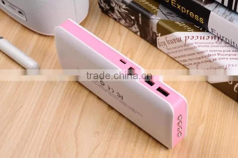 Three USB Socket port 2015 New Arrival CE Fashion Portable 15000mah Mobile Power Bank with led light