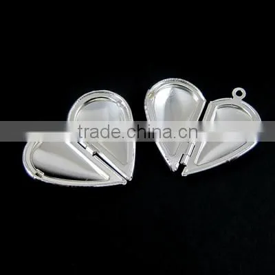 29MM silver plated brass lovers' heart locket pendant charm,vintage heart love photo locket 1132008