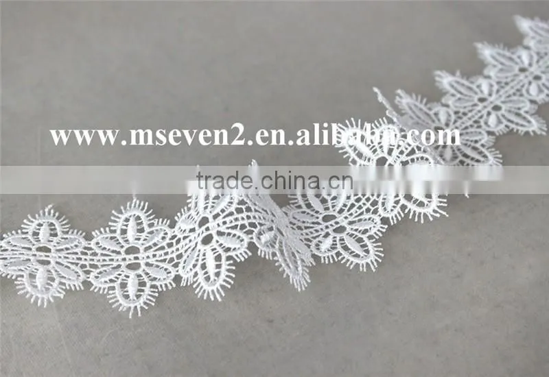 nice white color 100% polyester material ladies scolloped shaped lace trim eyelash embroidery lace in 4.5cm