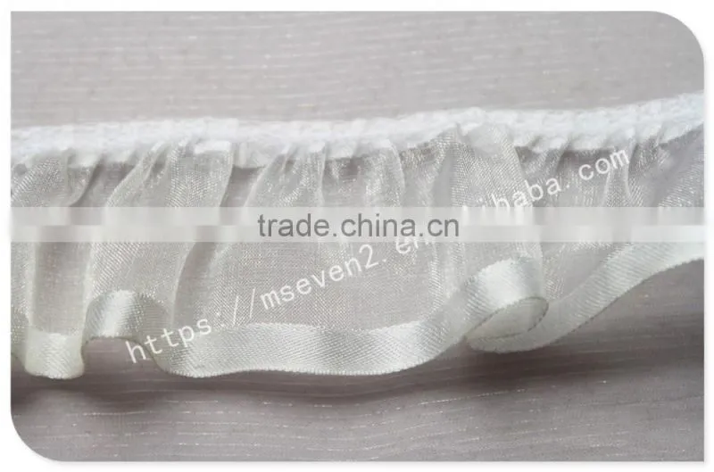 High quality 4cm width folded organza fabric trim in silver