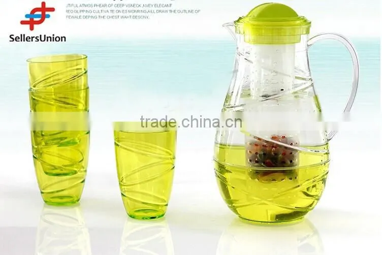 No.1 yiwu & ningbo exporting commission agent wanted clear good quality cold water jug set with 4 cups plastic teapoot set