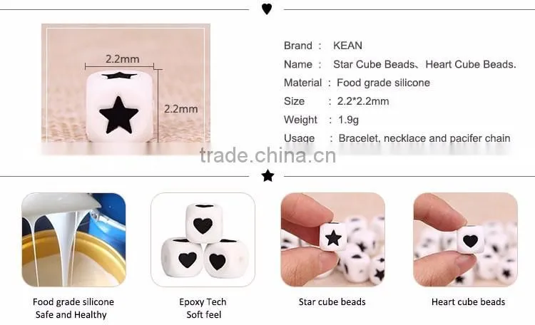 latest design beads necklace star silicone bead heart shape bead baby teething