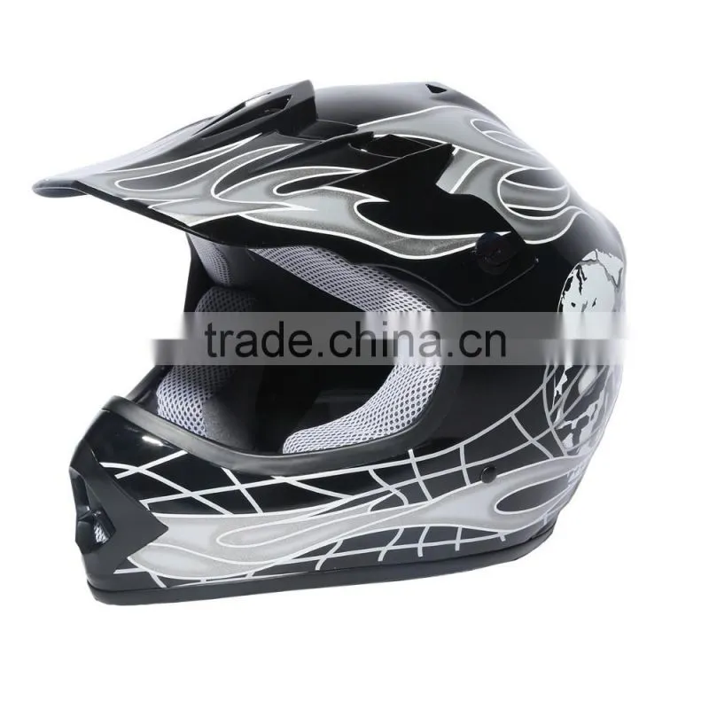 Youth Black/Silver Skull Bike Motocross Helmet Goggles+gloves+Interphone S M L