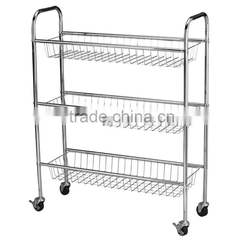 metal wire kitchen rack with 4 wheels, kitchen storage rack trolley cart