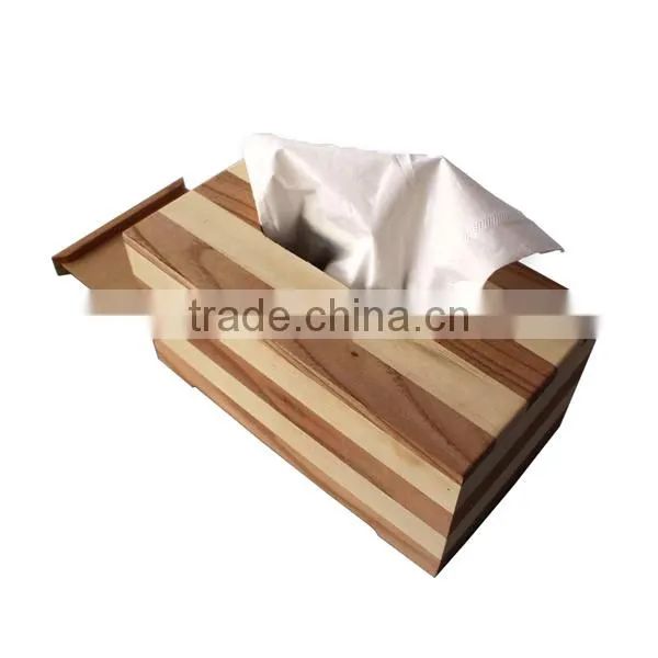 Customize square wooden striped tissue box