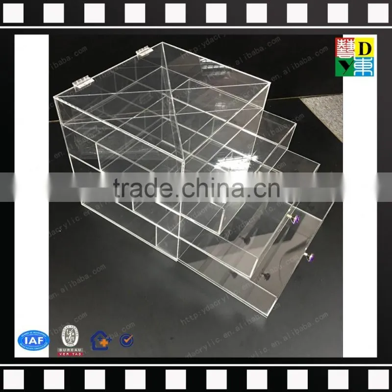 2016 Wholesale Handicraft Acrylic Makeup Organizer With 3 Drawers ,cosmetic display lipstick stand holder