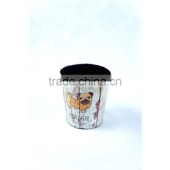 Cute Dog Print Waste Bin Faux Leather Trash Can For Home/Office/Hotel