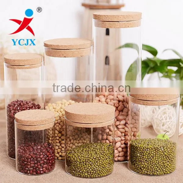 Straight Clear Borosilicate Glass Cork Jar