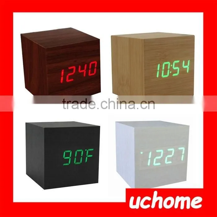 UCHOME Rectangular Wooden Digital Table Clock with Alarm and Temperature