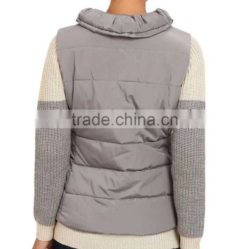 OEM fashion lined womens padded gilet with pillow collar