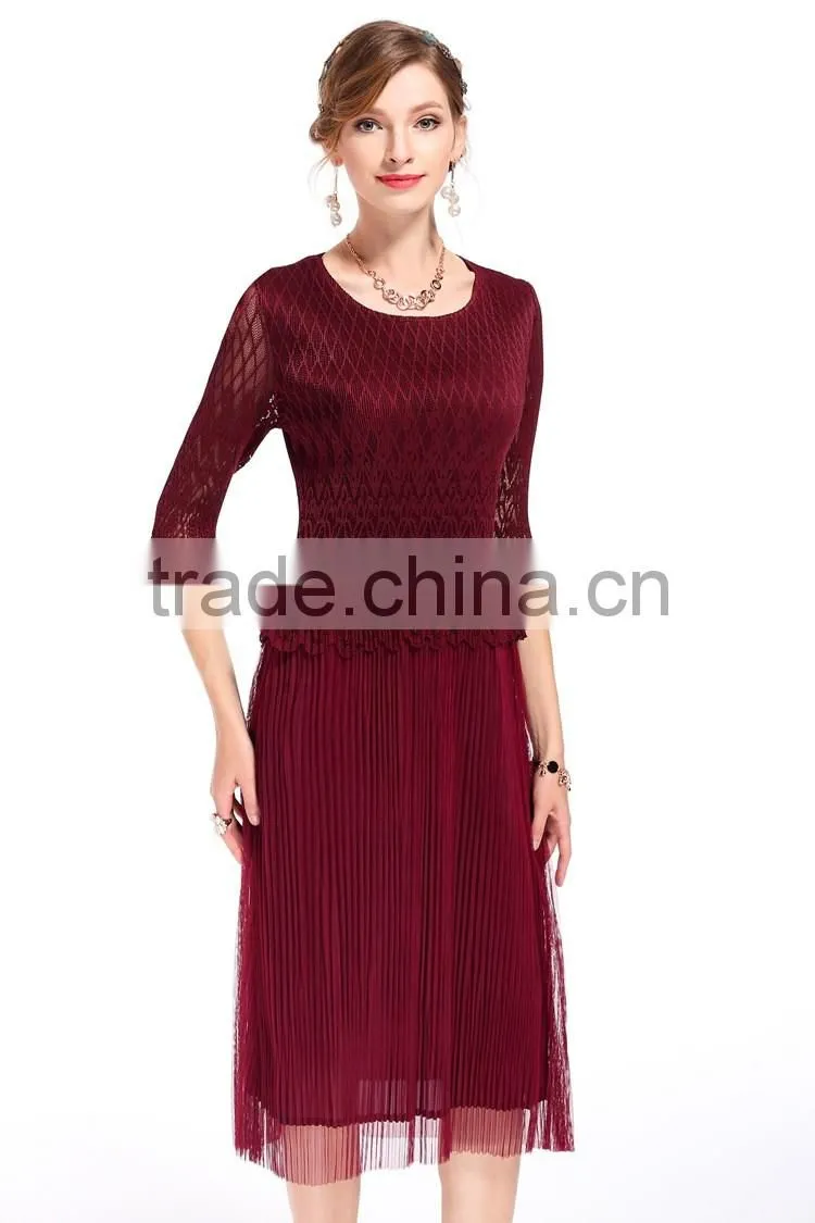 Ladies compression 3/4 transparent lace sleeve slim long dress