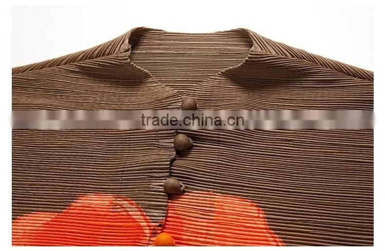 Latest design woman button flower printed crinkled dress