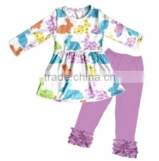 2016 Hot Style Easter Outfit Blue Polka Dot Pants 2 Pcs Set Wholesale Children's Boutique Clothing Baby Clothes