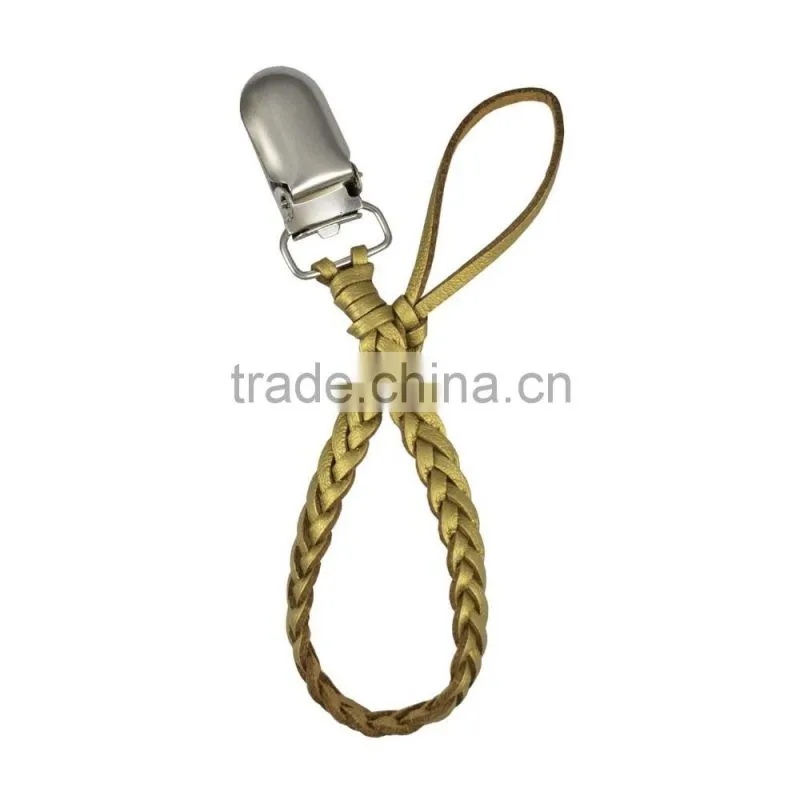 Baby Boy/Girl Dummy Pacifier Soother Nipple Leash Strap Chain Clip Holder Braided Leather