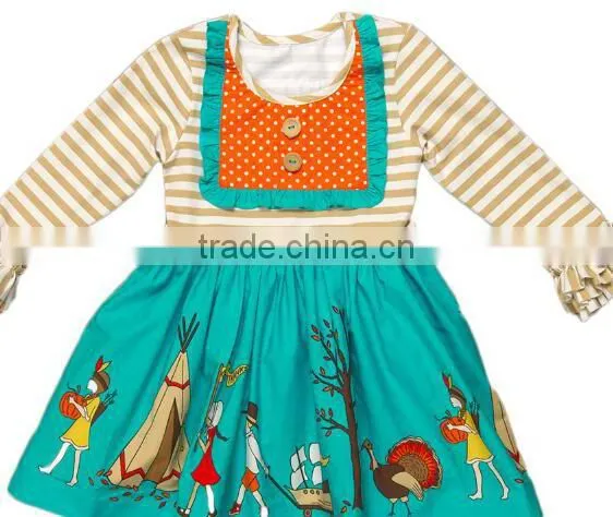 Ruffle lace Fall boutique outifit princess print unicorn pattern Cattoon print Swing dress Girls casual dress