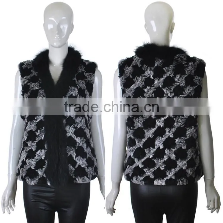 YR285 Knitted Rabbit Fur with Raccoon Collar/Hot Sale New Sytle 2016