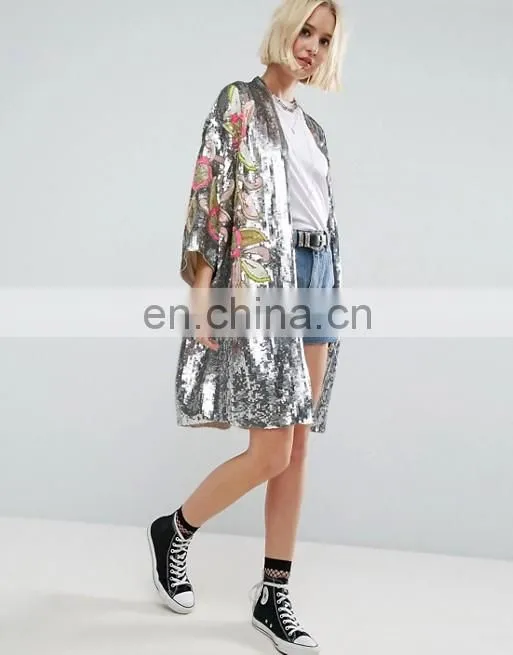 Promotion comfortable fashion causal bling bling lose sequin embroidery jacket women