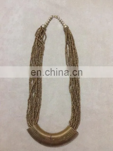 Red Seedbed and Brass beads multi layer Necklace