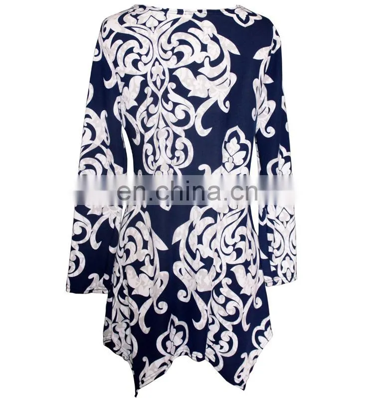 Long Sleeves Plus Size White Floral Print Tunic For Old Women