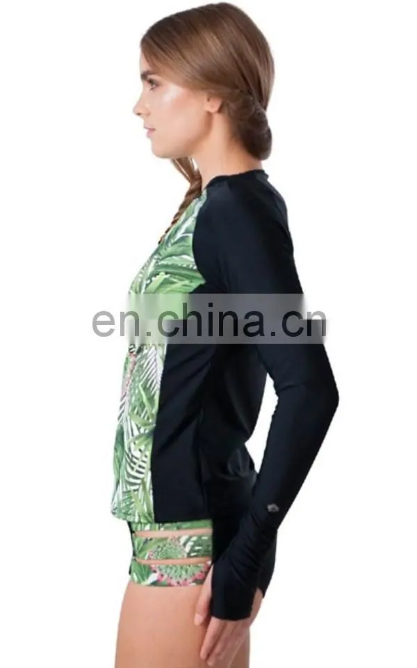 Wholesale custom printed compression women spandex lycra rash guard