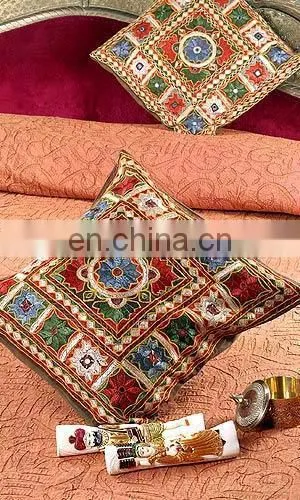 Indian Hand Embroidered Silk Cushion Cover