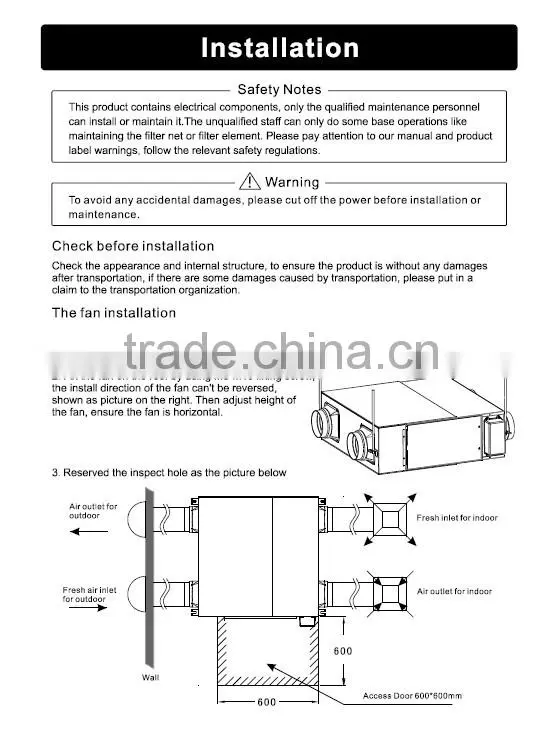 2016 New Design Double-direction Full-heat Exchanger Ventilator
