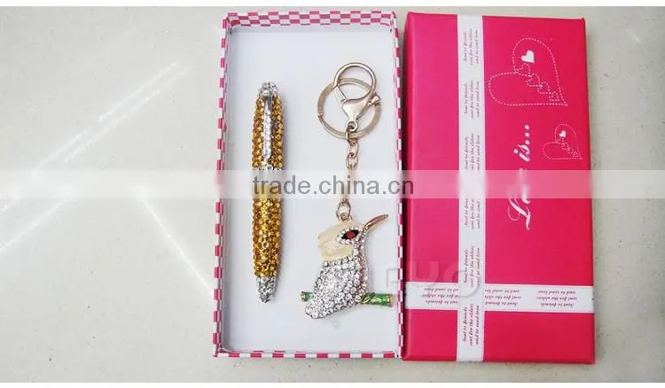 Promotional Christmac key chain and crystal ballpoint pen gift set for holiday